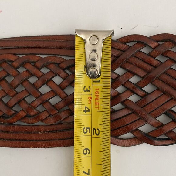 Vintage Brown Braided Leather Belt size max W 32”  2.25” wide Boho Preppy Beach - Picture 7 of 7